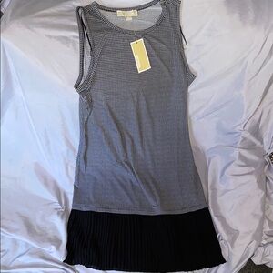 Michael Kors Gray and Cream Pleated Sleeveless Dress